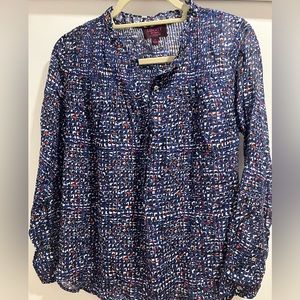 J Crew Liberty of London Art Fabrics 2 cotton silk blend popover Black Blue